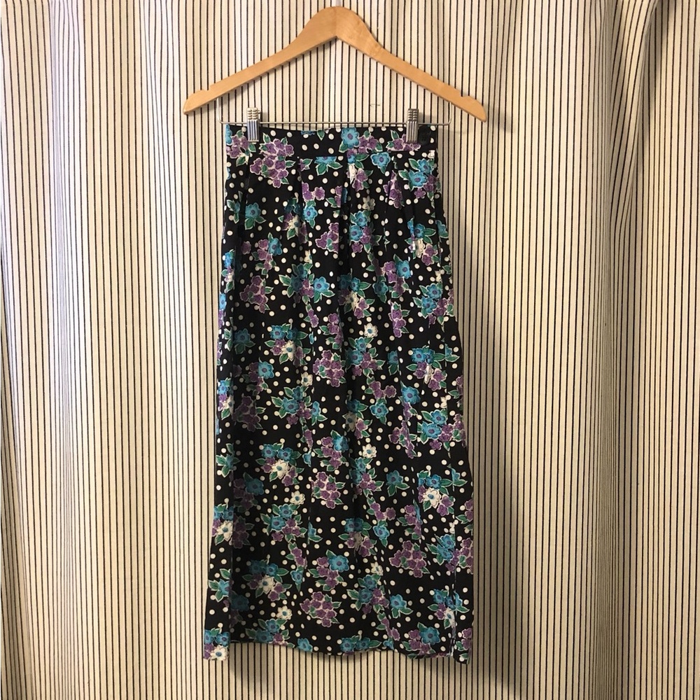 Vintage Black and Floral MIDI Skirt